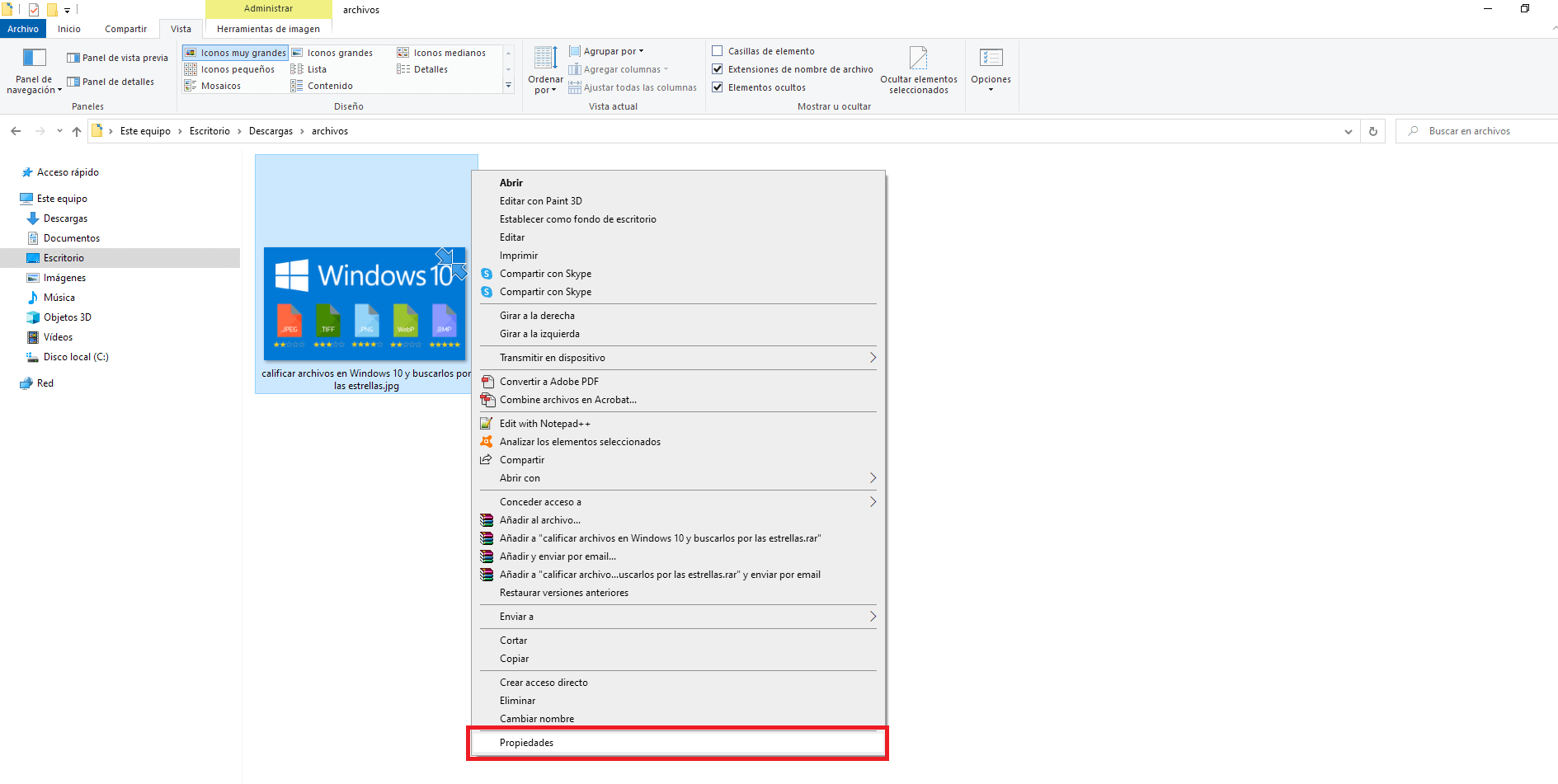 como añadir estrellas de clasificación a los archivos de windows 10