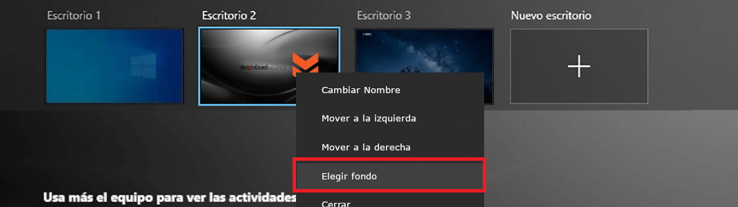 usar fondos diferentes para cada uno de los escritorios virtuales de Windows 10