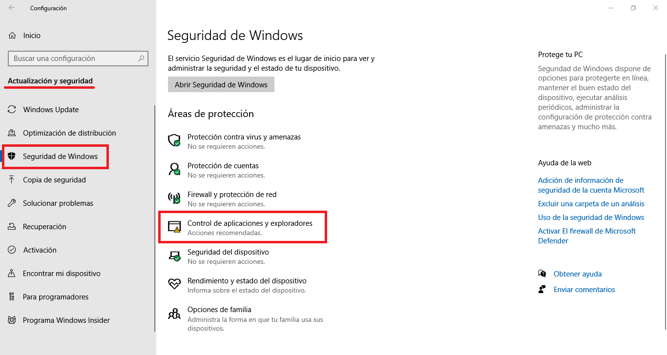 como activar o desactivar la protección basada en reputación  Windows 10