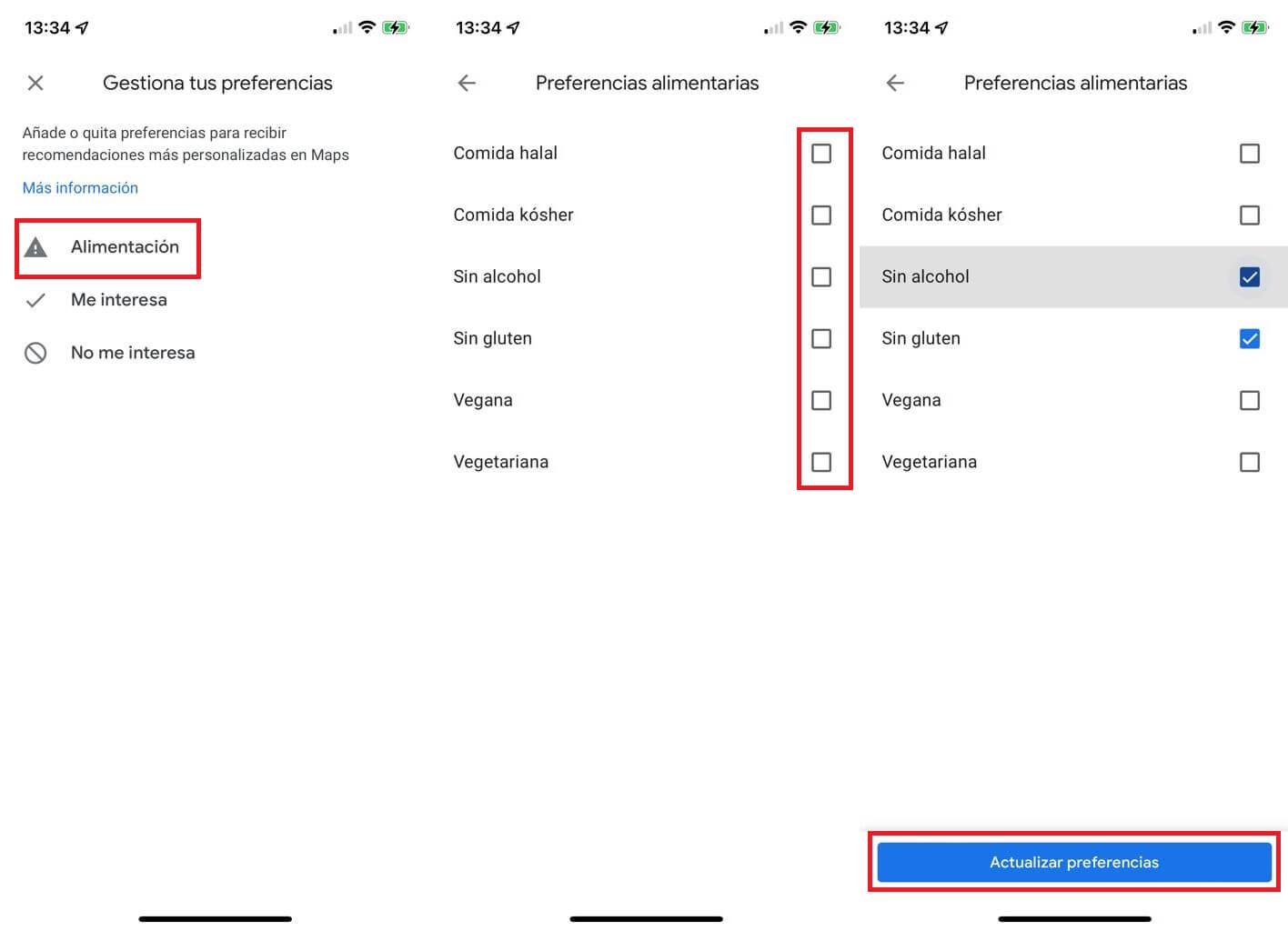 mostrar en google maps solo restaurantes que cumplan tus preferencias alimentarias 