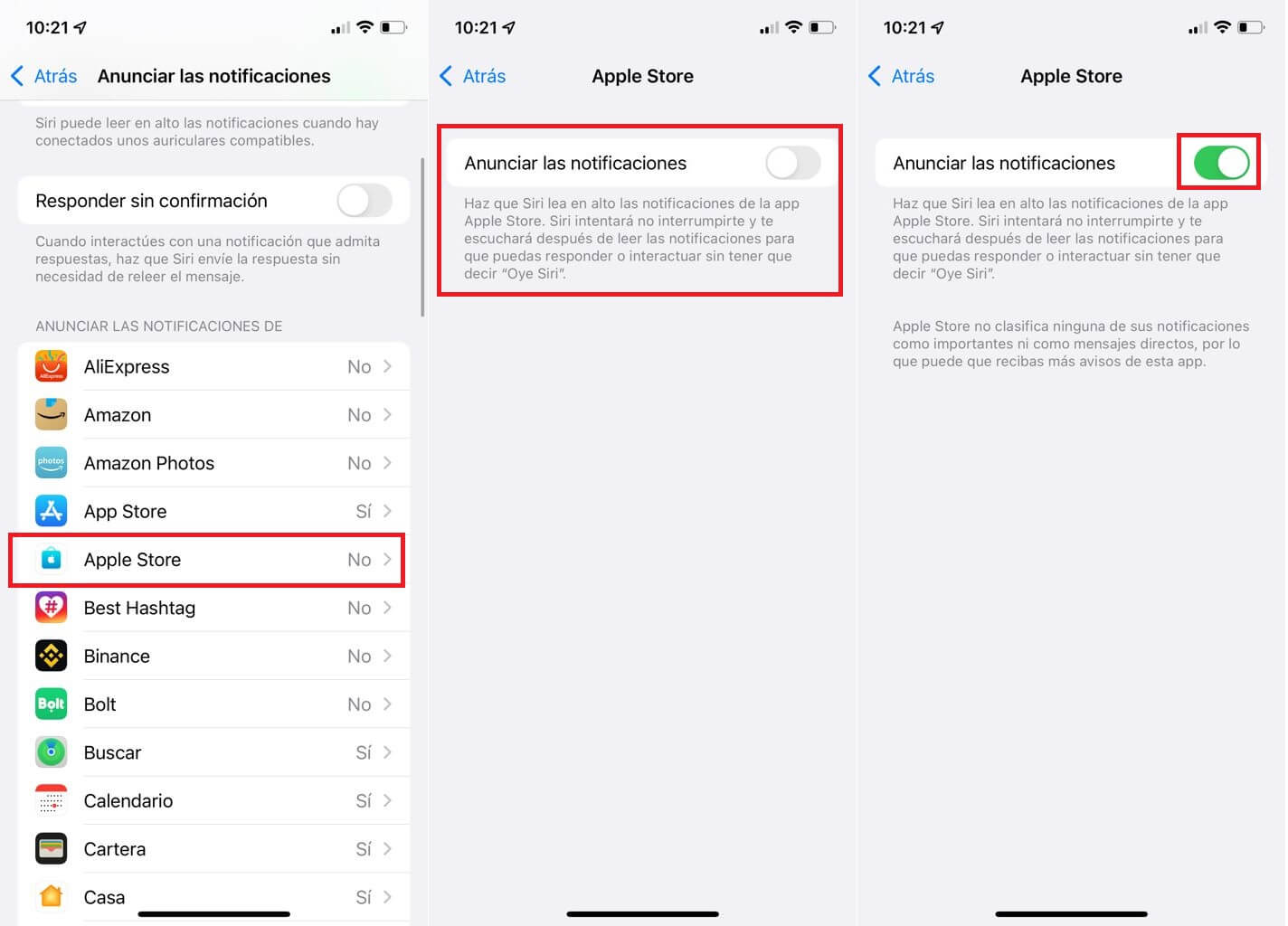 como activar el anuncio de notificaciones de apps en iPhone con iOS