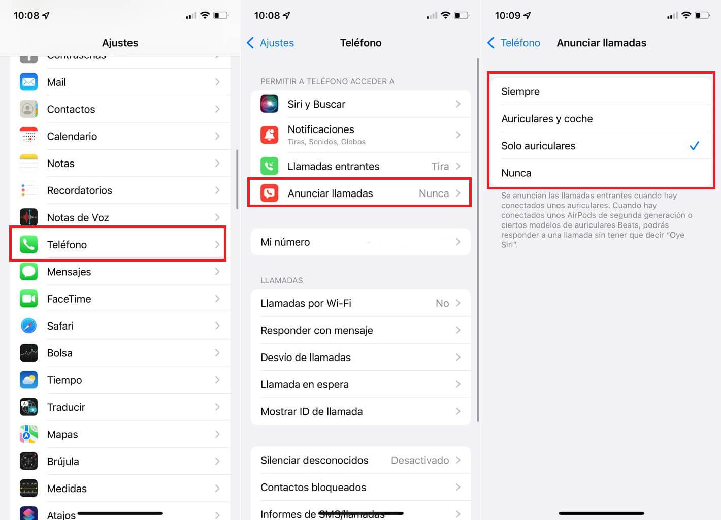 como activar el anuncio de llamadas en iphone para siri