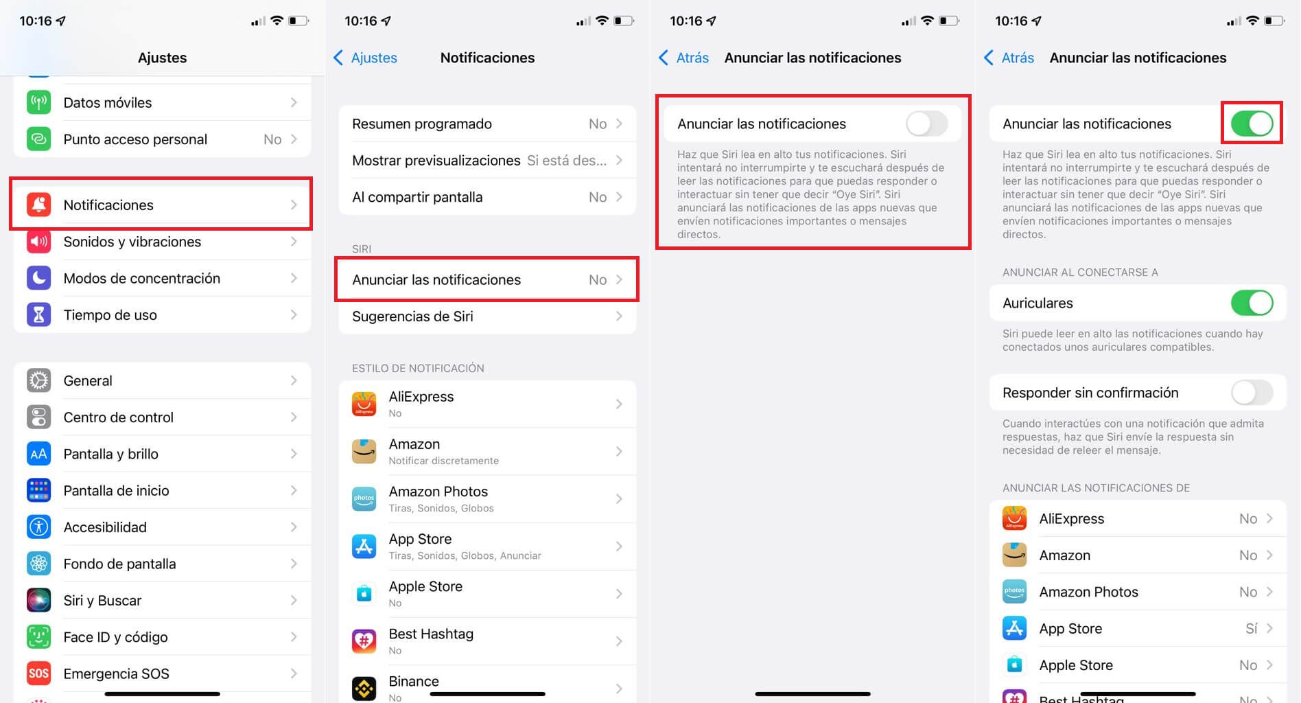 como habilitar el anuncio de las notificaciones de llamadas en iPhone con siri