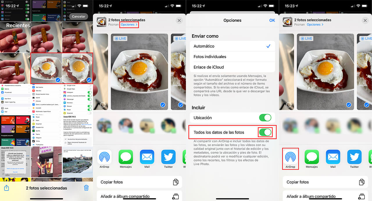 como compartir videos y fotos junto con el historial de modificaciones y su ubicación en iPhone con iOS