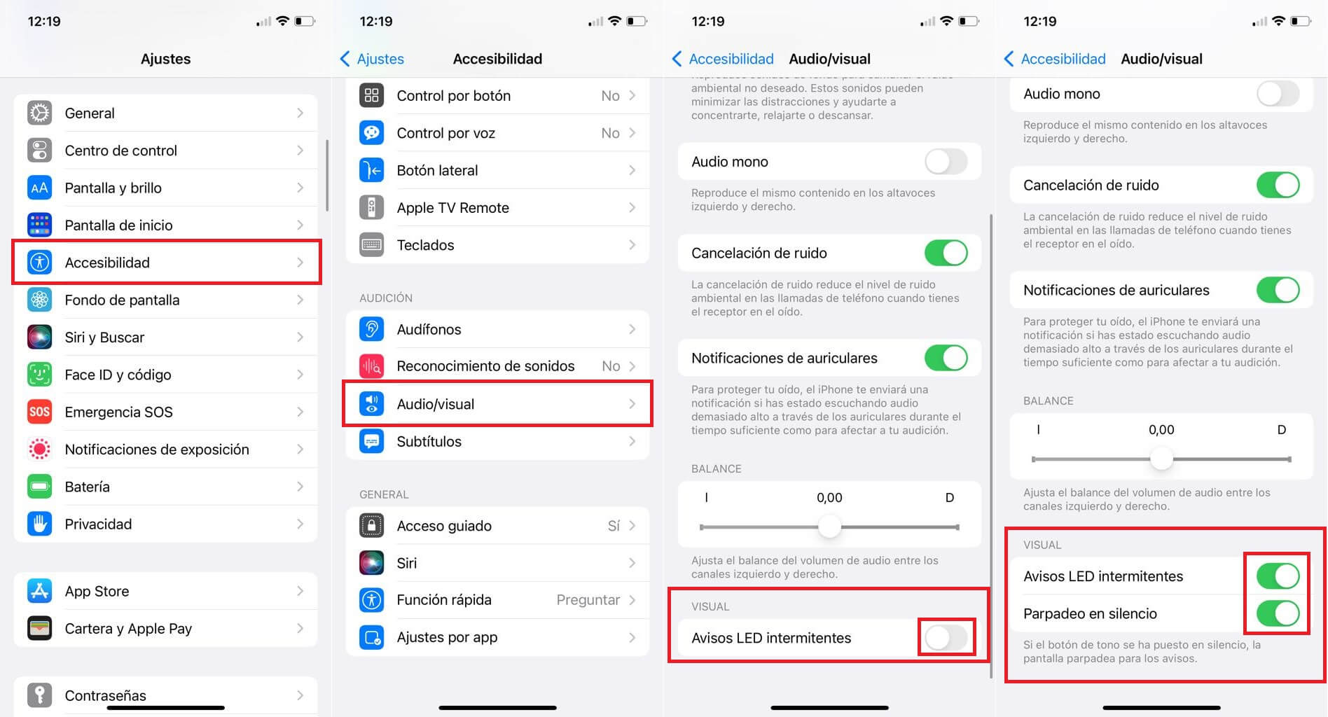 como activar el parpadeo de flash cuando recibimos llamadas o notificaciones de mensajes en iPhone