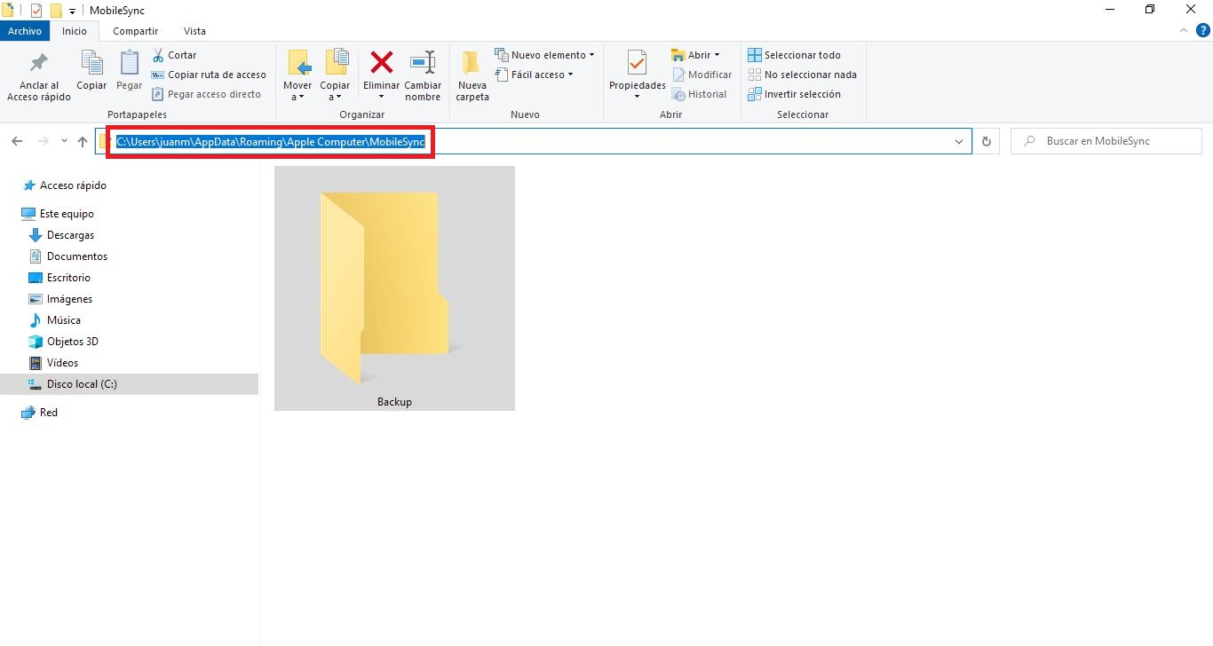como transferir la carpeta de copias de seguridad de iphone en windows 10 de una carpeta a otra