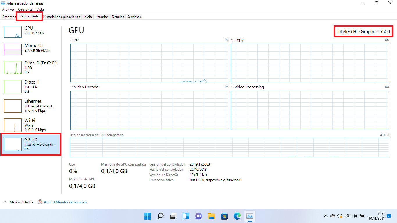 saber el modelo de gpu de mi ordenador con windows 11