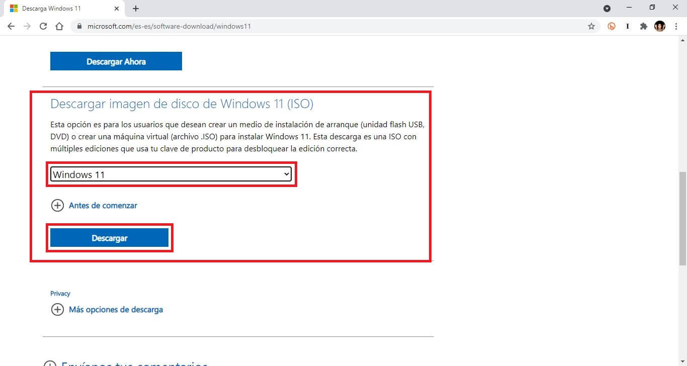 descarga oficial de iso de windows 11
