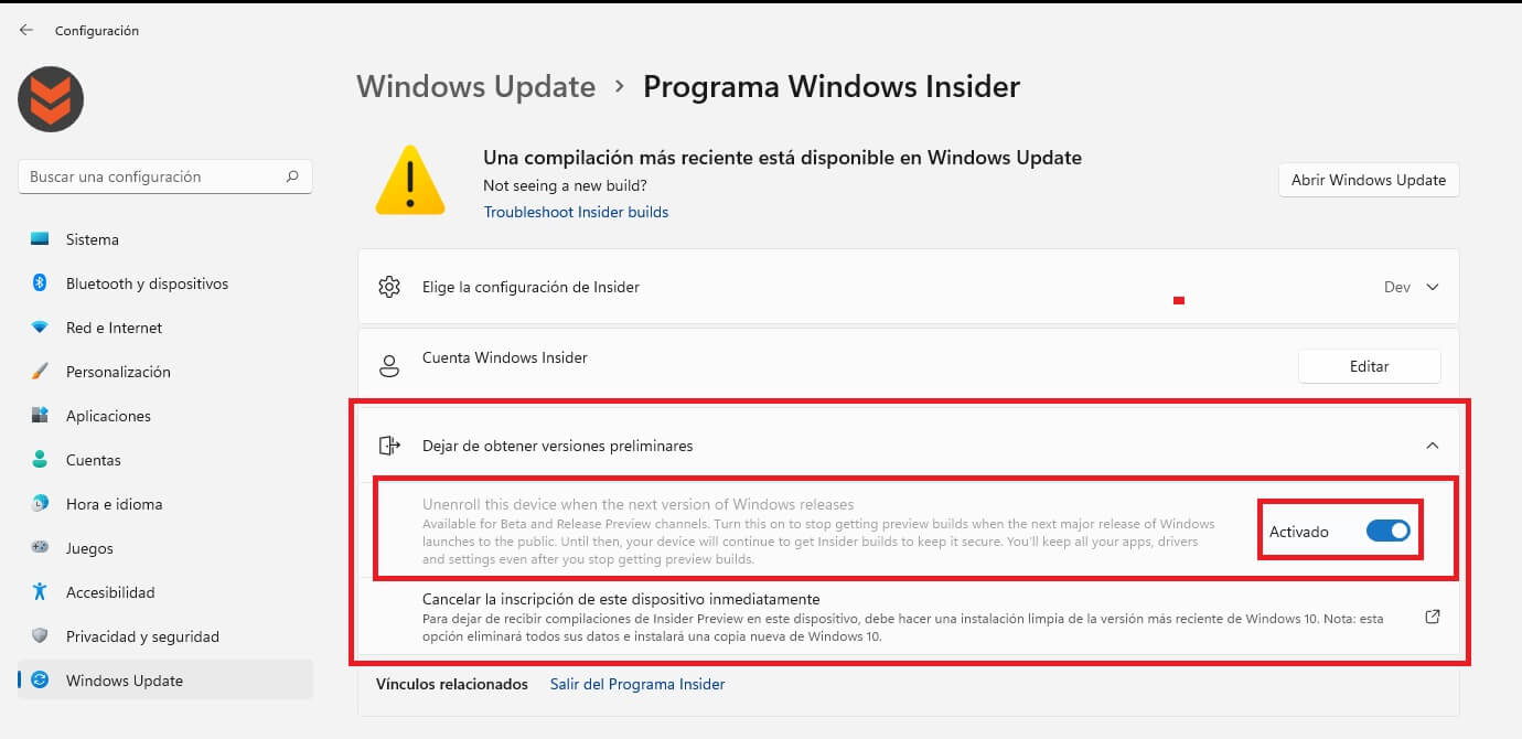 convertir Windows 11 beta o insider preview a Windows 11 estable