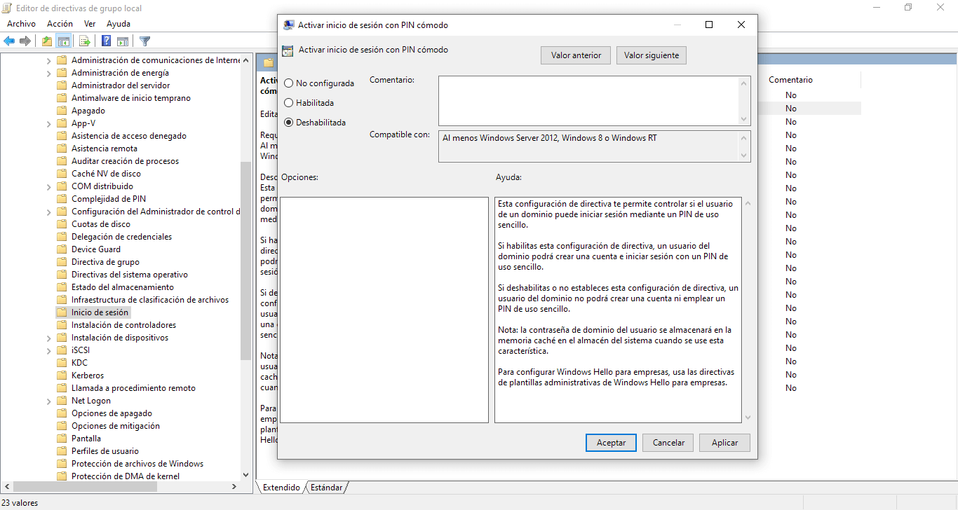desactiva el inicio de sesión de windows hello en windows 11