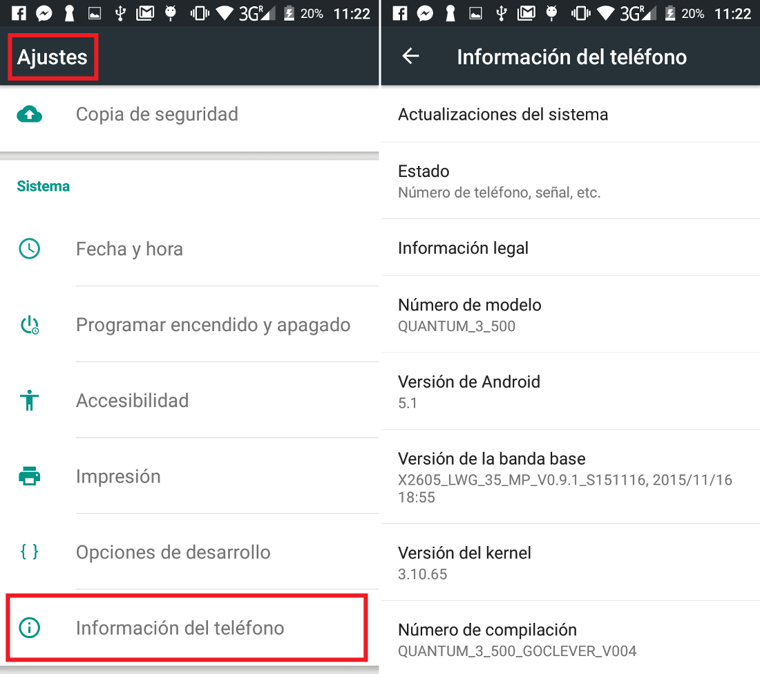 saber los componentes de mi telefono android