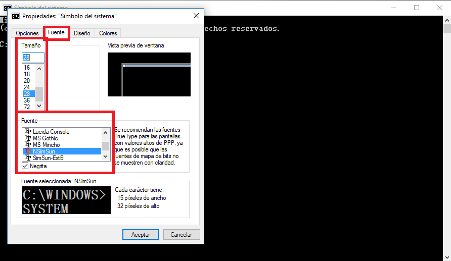 cambiar el color, el tipo de letra y el fondo en CMD de WIndows