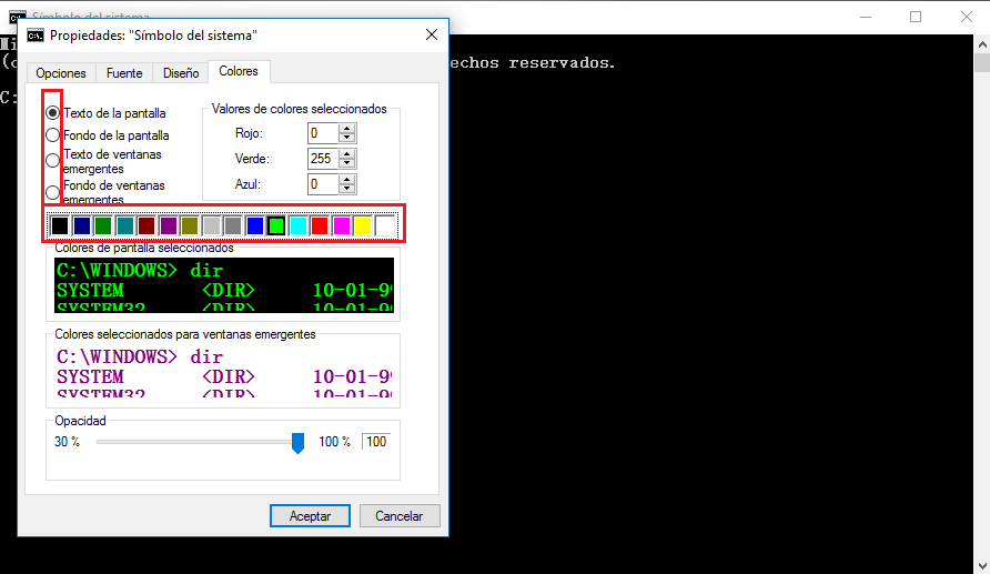 Personalizar el tipo de letra y el color de CMD en Windows