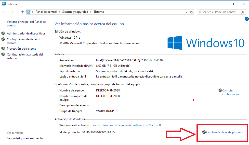 Modificar tu clave de producto en windows 10