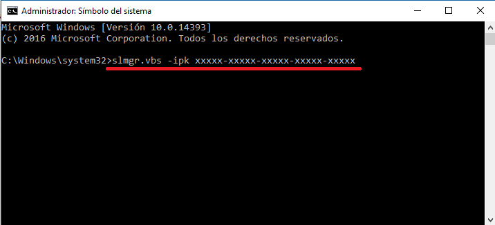 cambiar la clave de producto por otra en Windows 10 