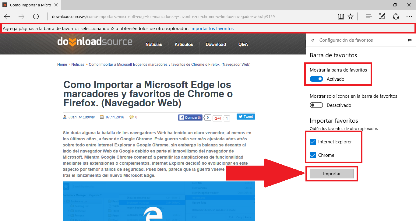 Importar marcadores y favoritos a Microsoft Edge desde Chrome, Firefox o Explorer