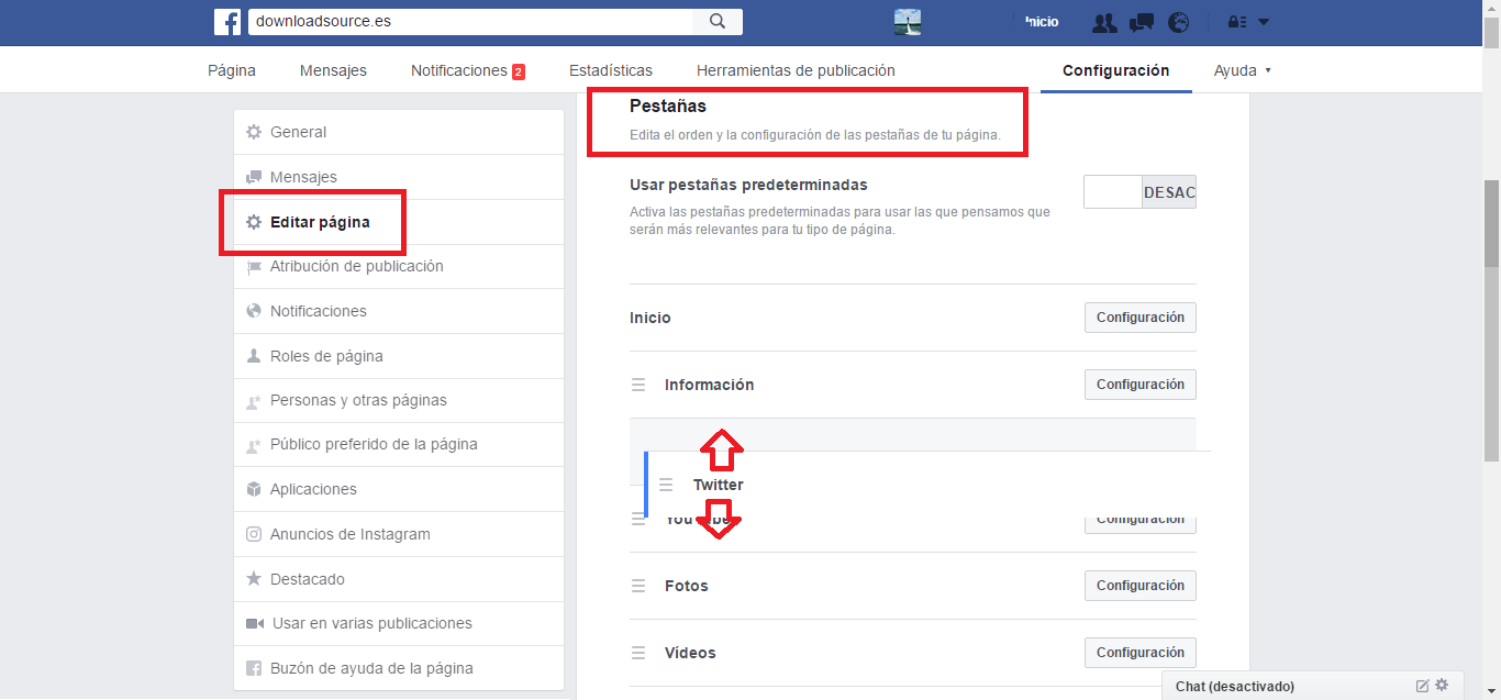 cambiar el orden de las secciones de una pagina de facebook