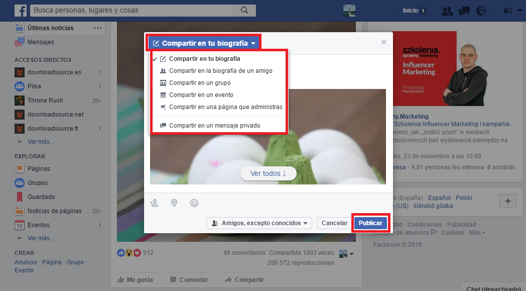 Compartir video de Facebook por su URL 