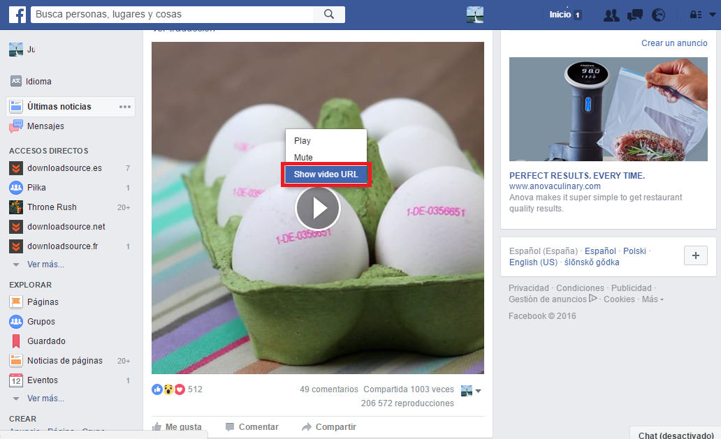 compartir los videos de Facebook mediante la URL especifica