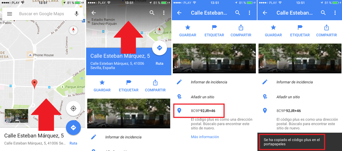 generar codigo plus en google maps para compartir ubicacion