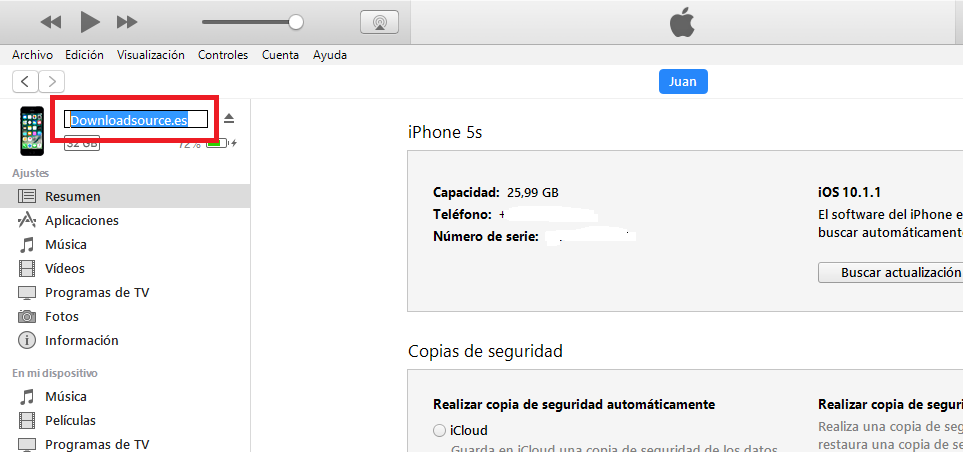 cambiar el nombre de los tu iPHone o ipad desde itunes