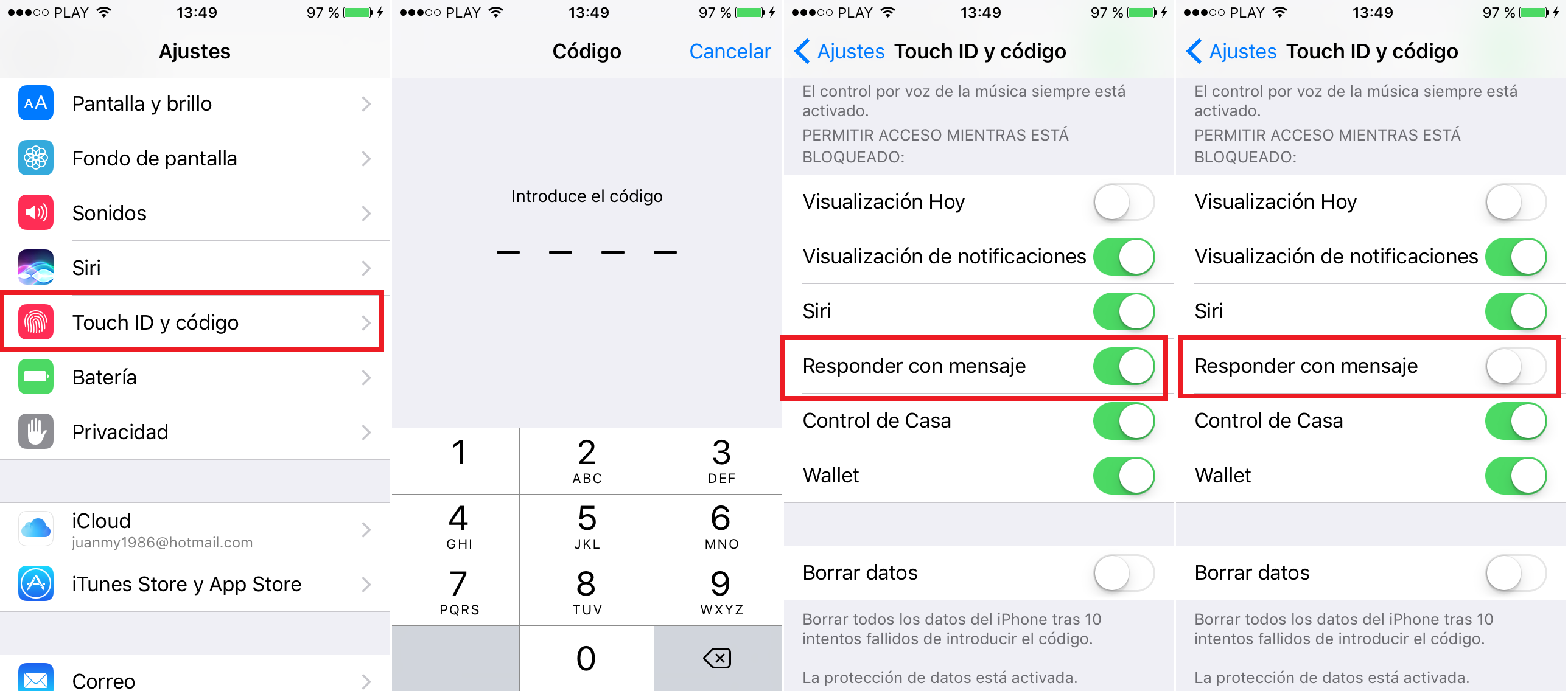 Desactivar la función de contestar mensajes desde la pantalla de bloqueo de iPhone con iOS 10