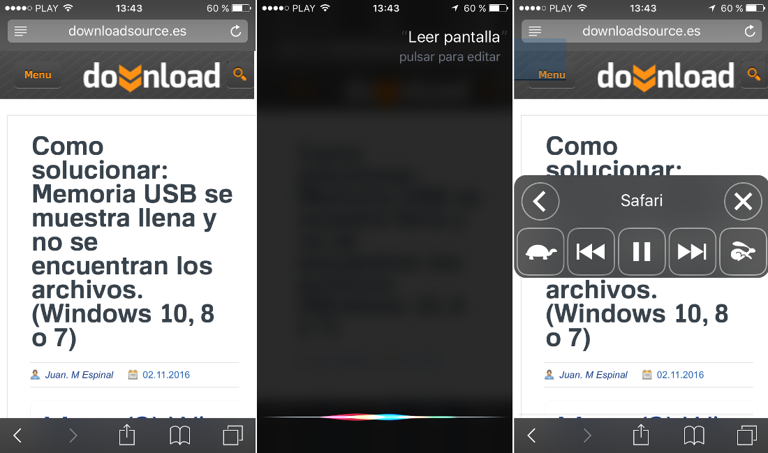 lector de texto en iOS 10 con siri