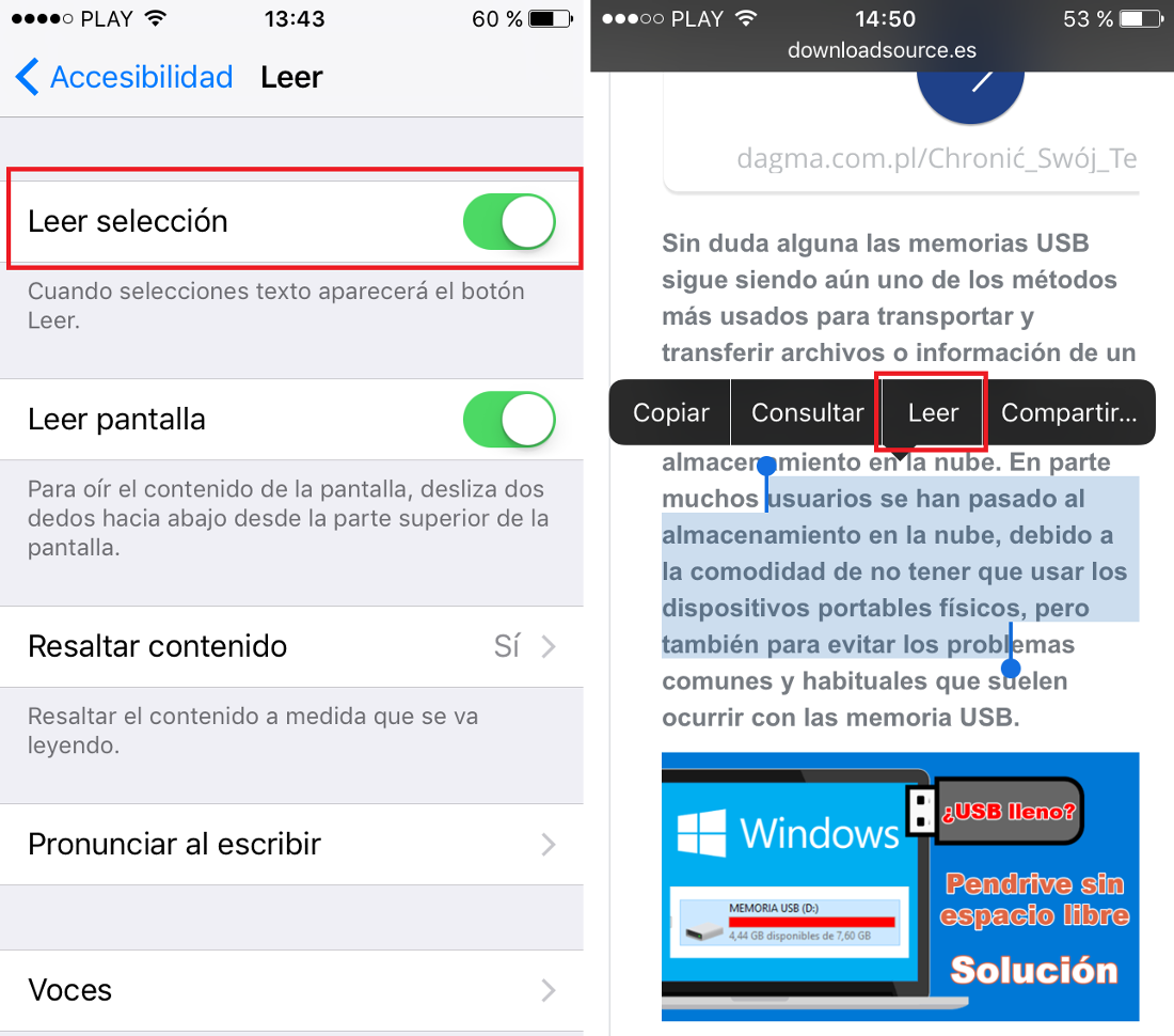 leer texto seleccionado en iOS 10 