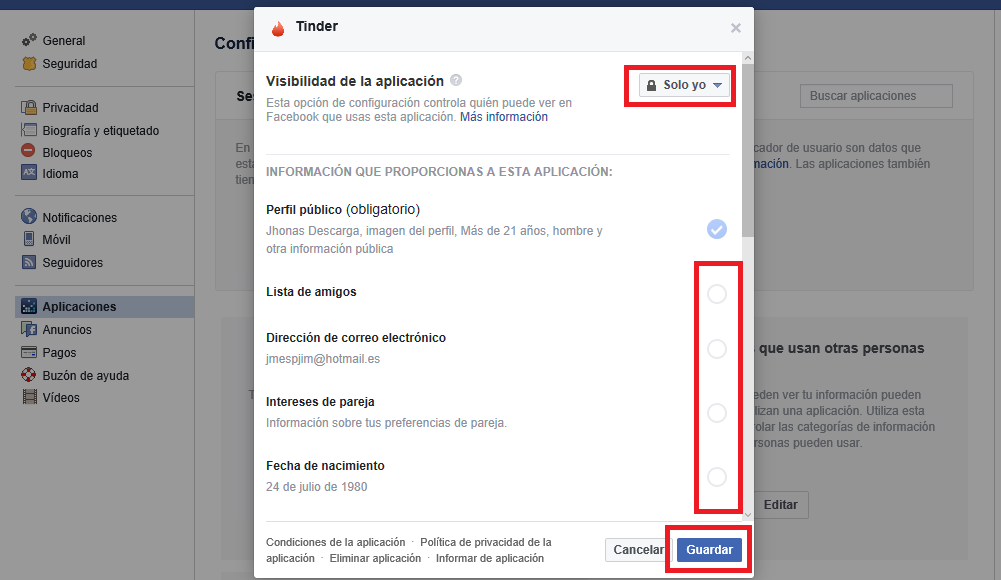 usar tinder en secreto sin que se muestre nada en facebook