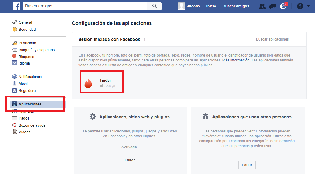 configurar la privacidad de informacion de Facebook en Tinder
