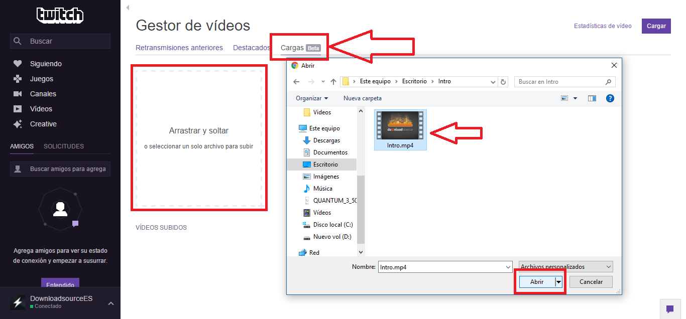 cargar videos de tu pc a tu perfil de Twitch