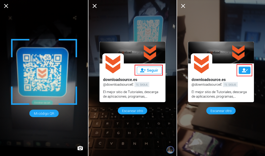 escanear código QR en Twitter iOS y Android