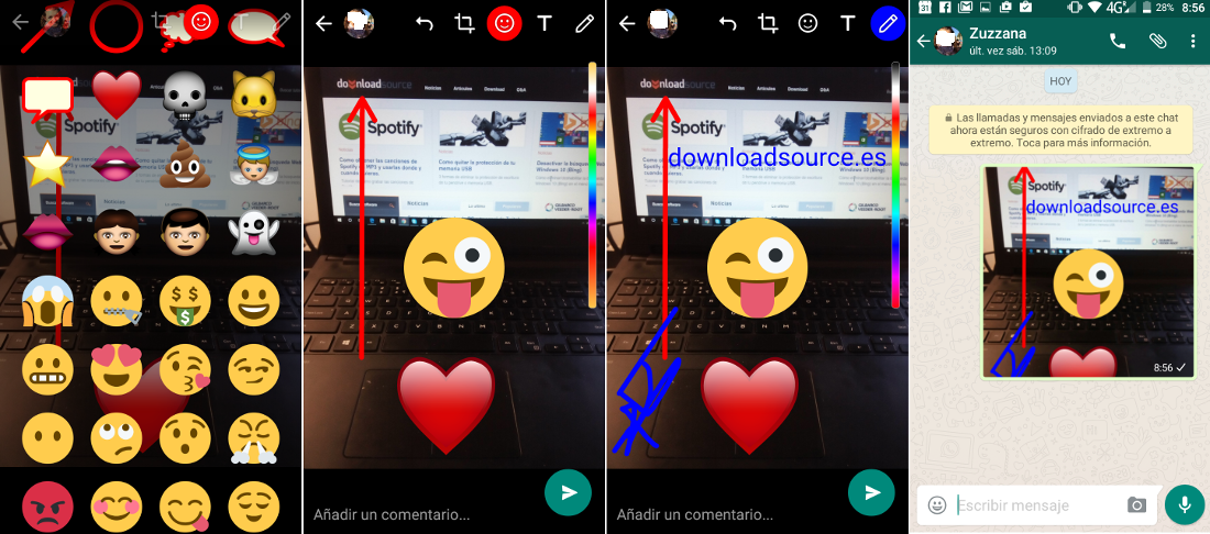 editar fotos y videos de whatsapp con emoticonos texto y dibujo