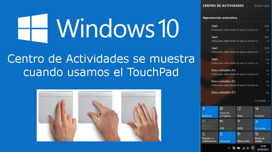 Al hacer clic se abre el centro de actividades de Windows 10