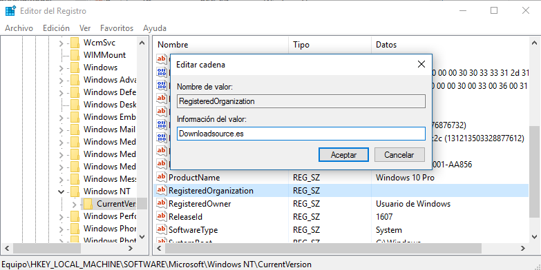 como cambiar el nombre organización de tu ordenador con windows 10