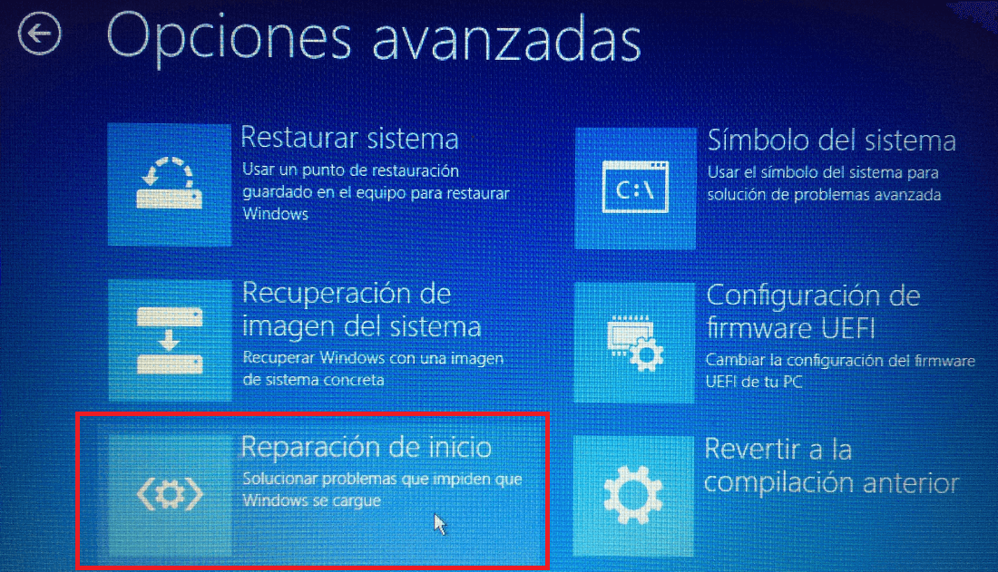 reparar equipo con windows 10 desde el USb de arranque