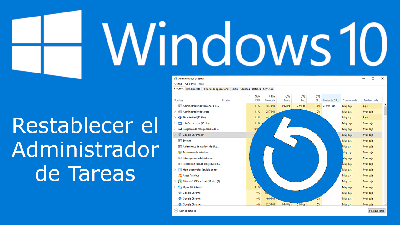 como restaurar el administrador de tareas de Windows 10