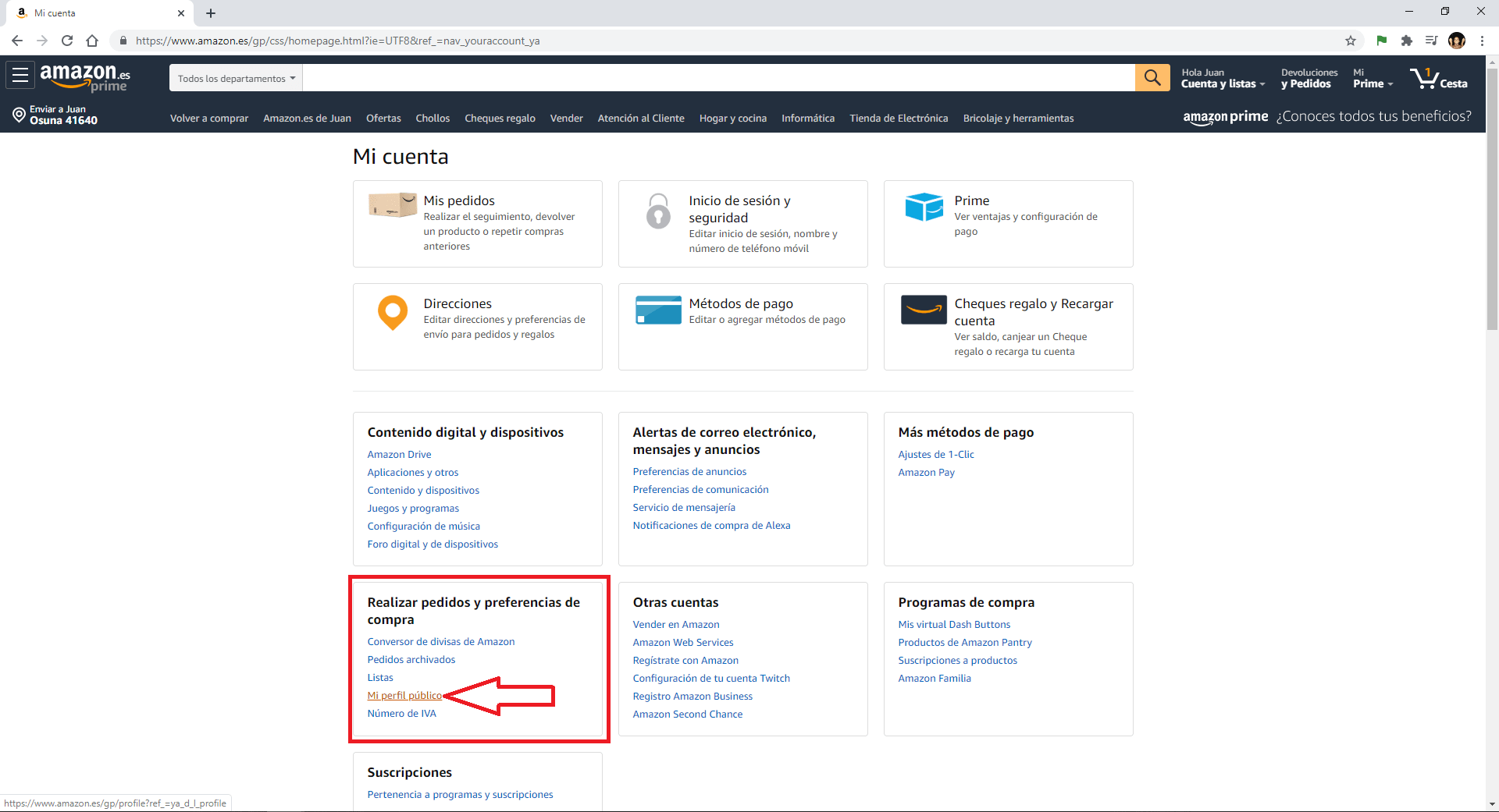 cual es mi perfil de Amazon