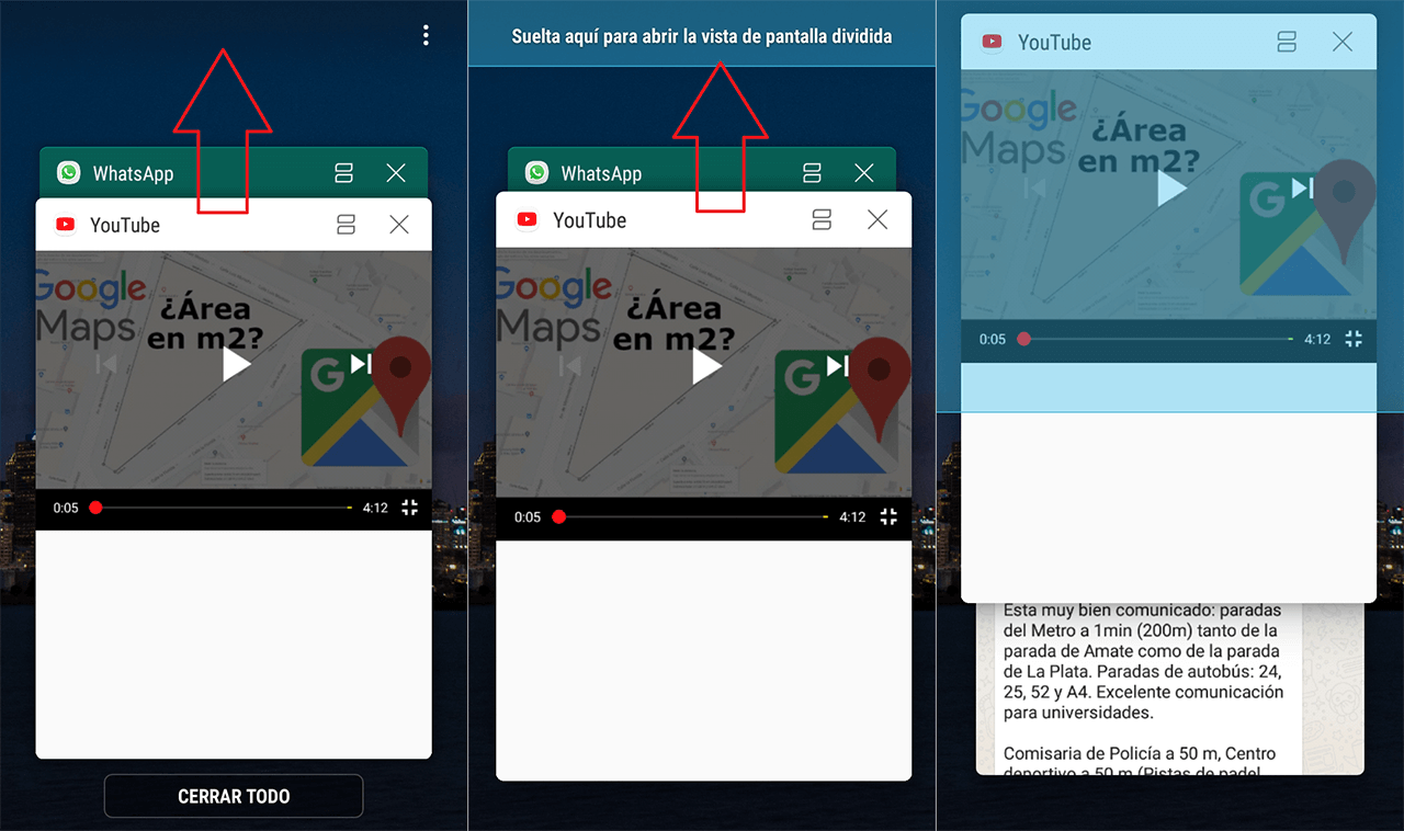 como usar la multitarea en android dividiendo la pantalla en 2