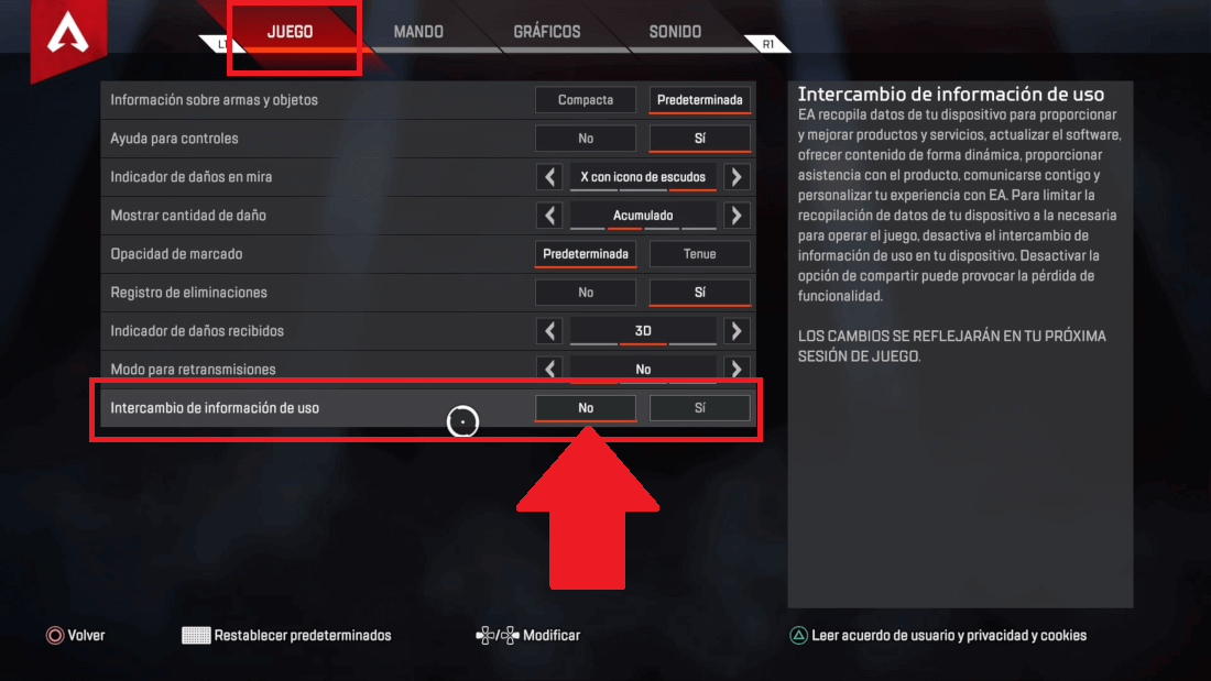 deshabilitar la recopilación de datos en Apex Legends en PC Xbox o PS4