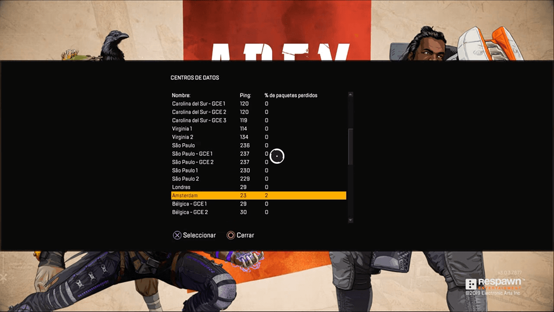 cambia el servidor y ping en tu Apex Legends