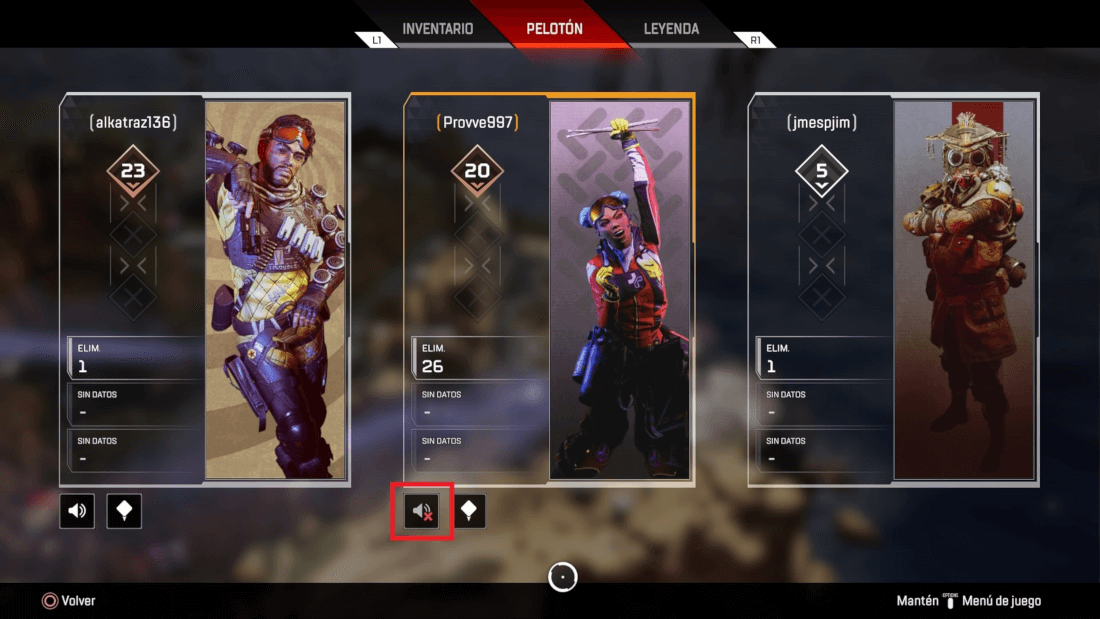 como silenciar el microfono de miembros del peloton en Apex Legends