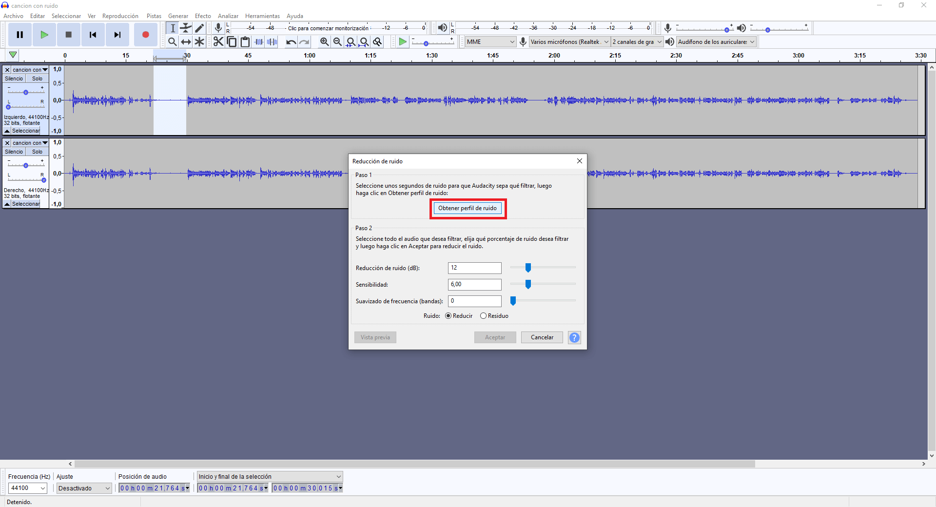 eliminar el ruido ambiental de una grabación en mp3