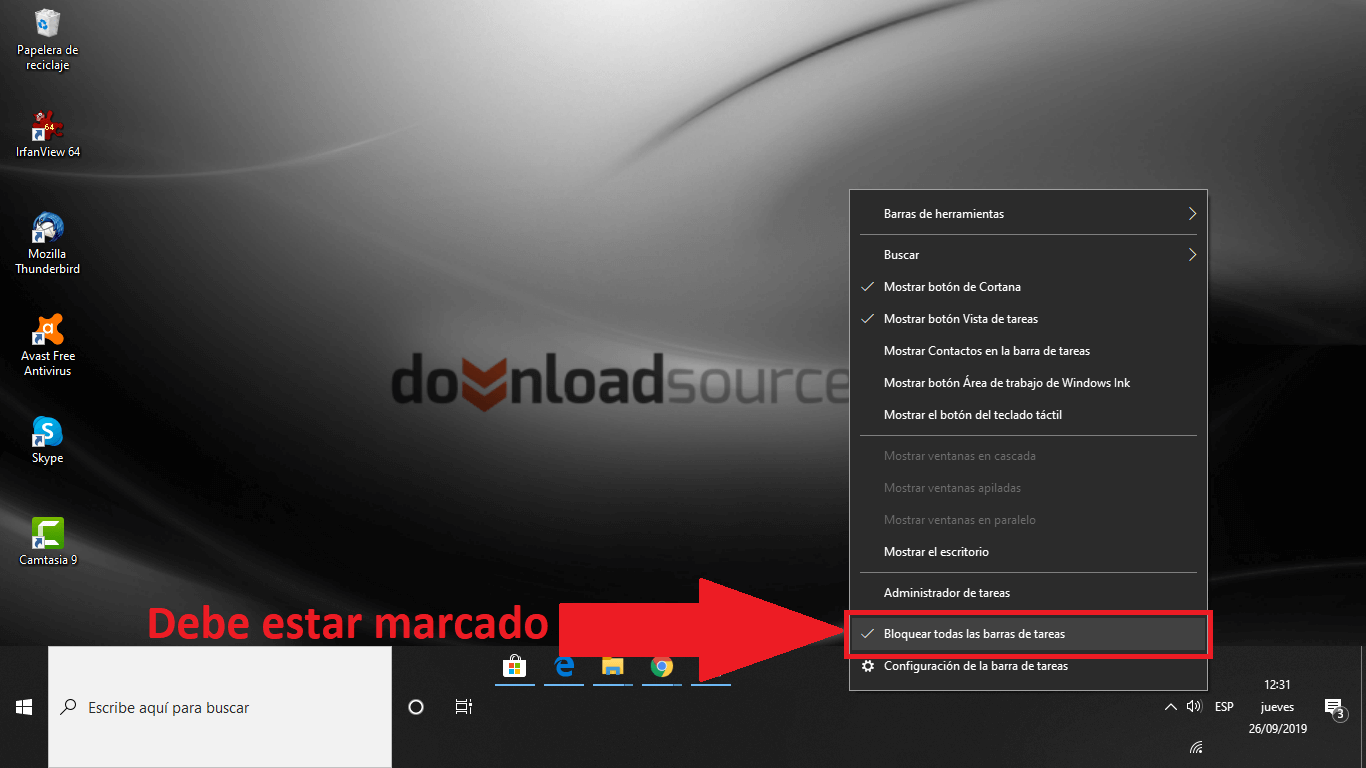 hacer que la barra de tareas de Windows 10 sea más grande.