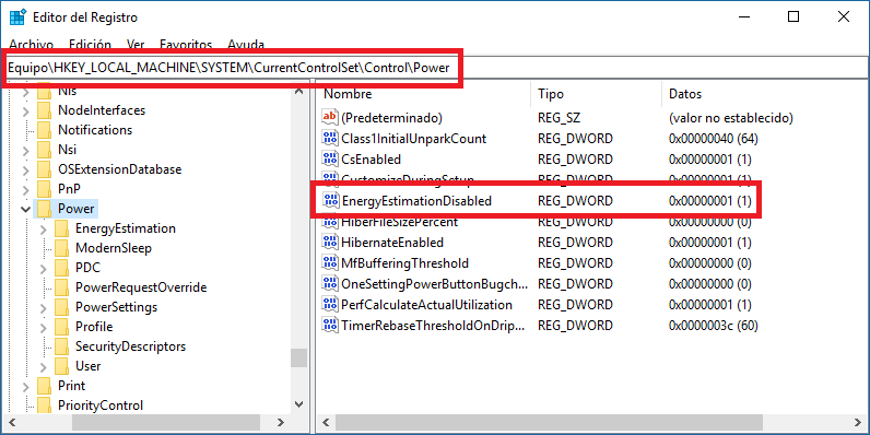 activar contador de tiempo de bateria en windows 10