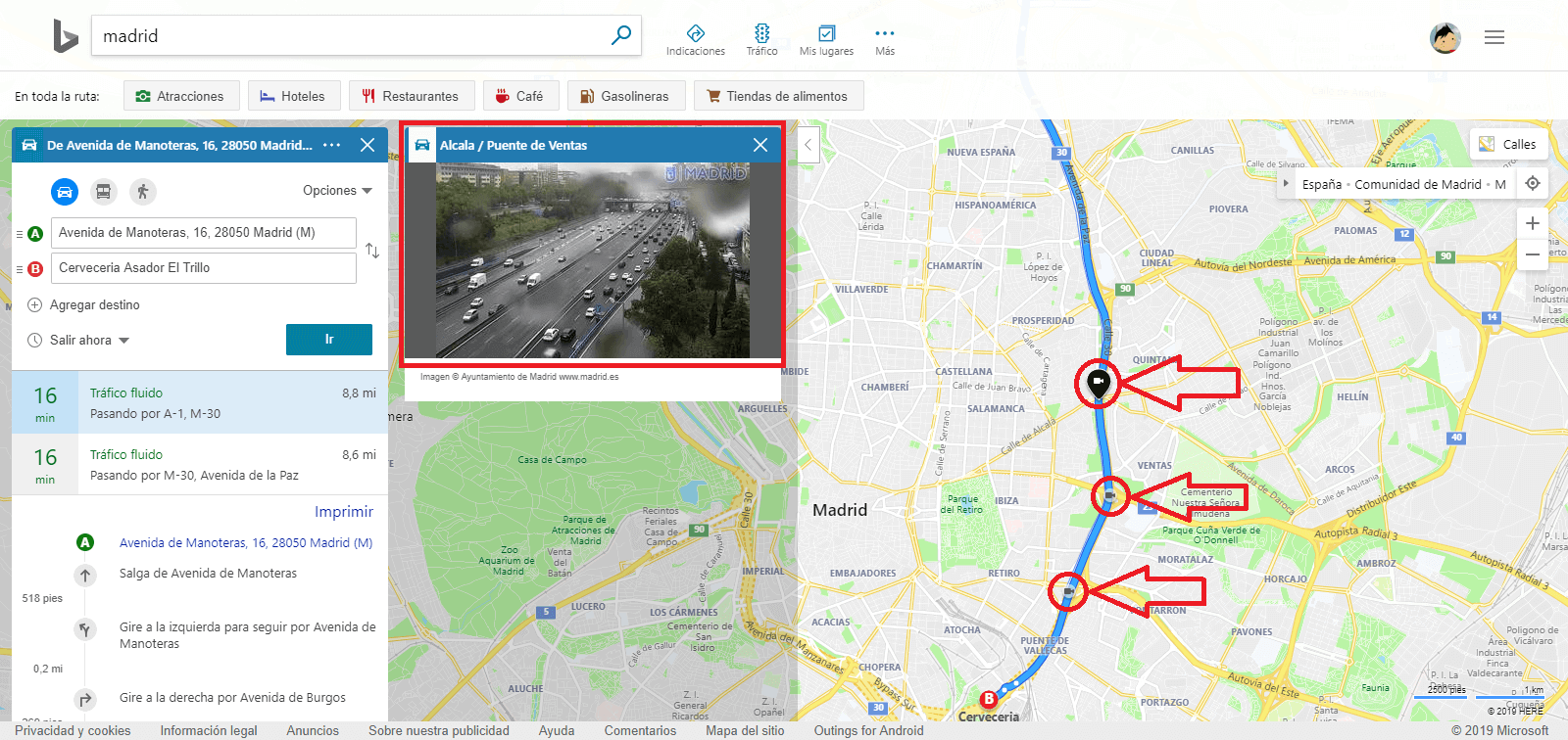 visualizar las camaras de trafico en Bing maps