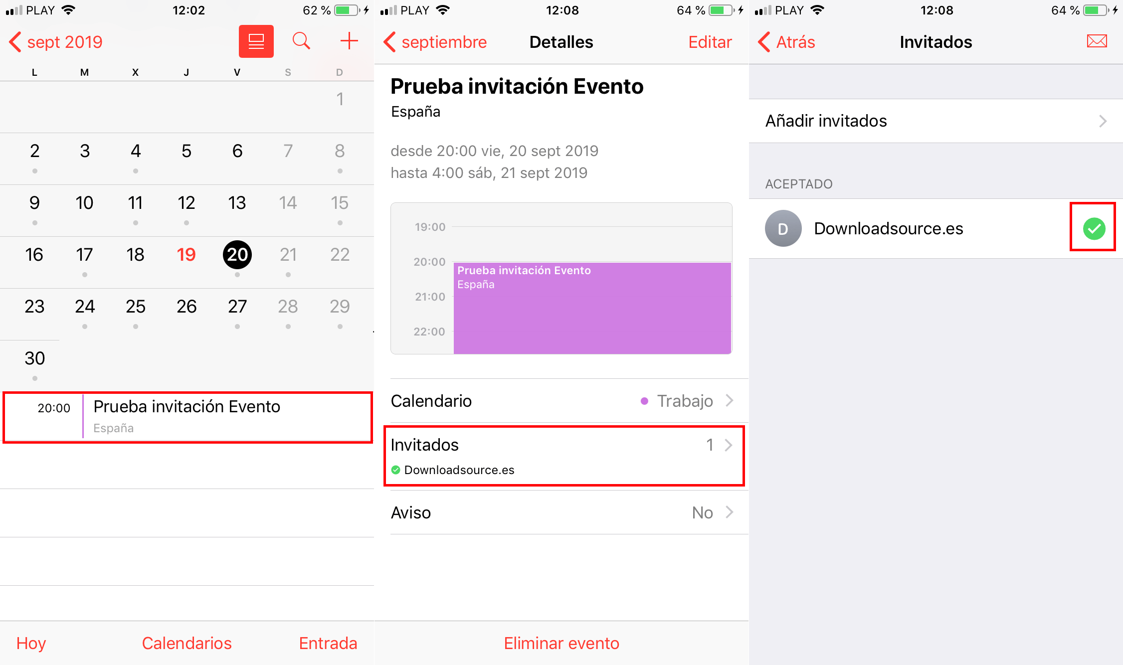 enviar invitaciones con opcion de confirmación a un evento creado desde el Calendario de iPhone