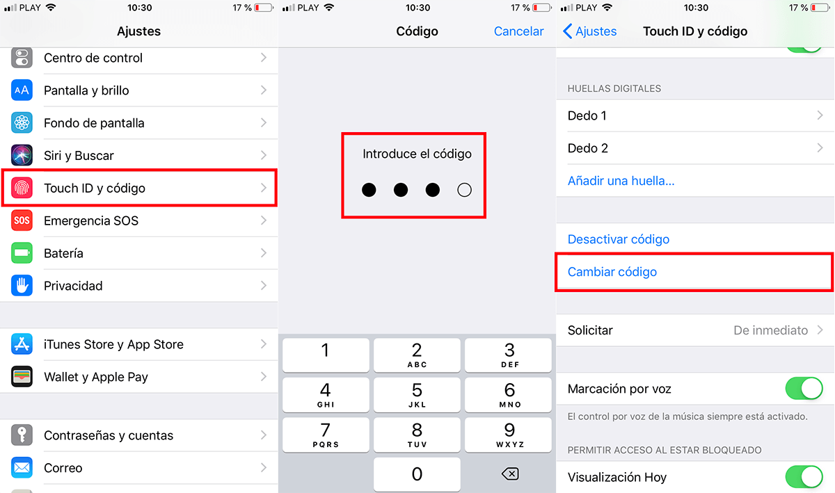 cambiar el codigo de contraseña en iPhone o iPad