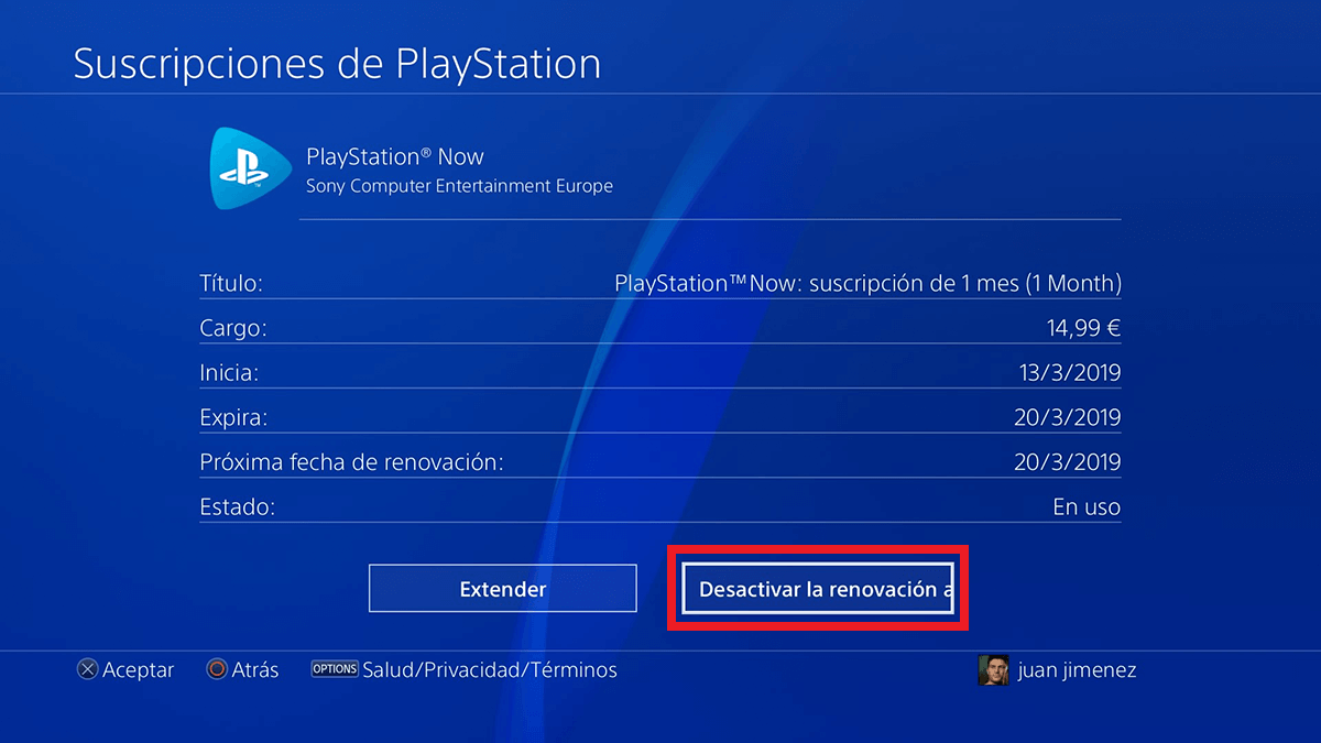 desactivar la suscripción de PlayStation NOW