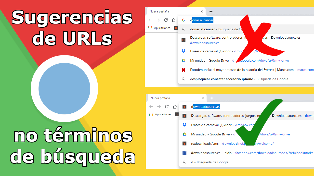 como hacer que se muestren primero las URL que los terminos de busqueda en la barra de direcciones de Chrome